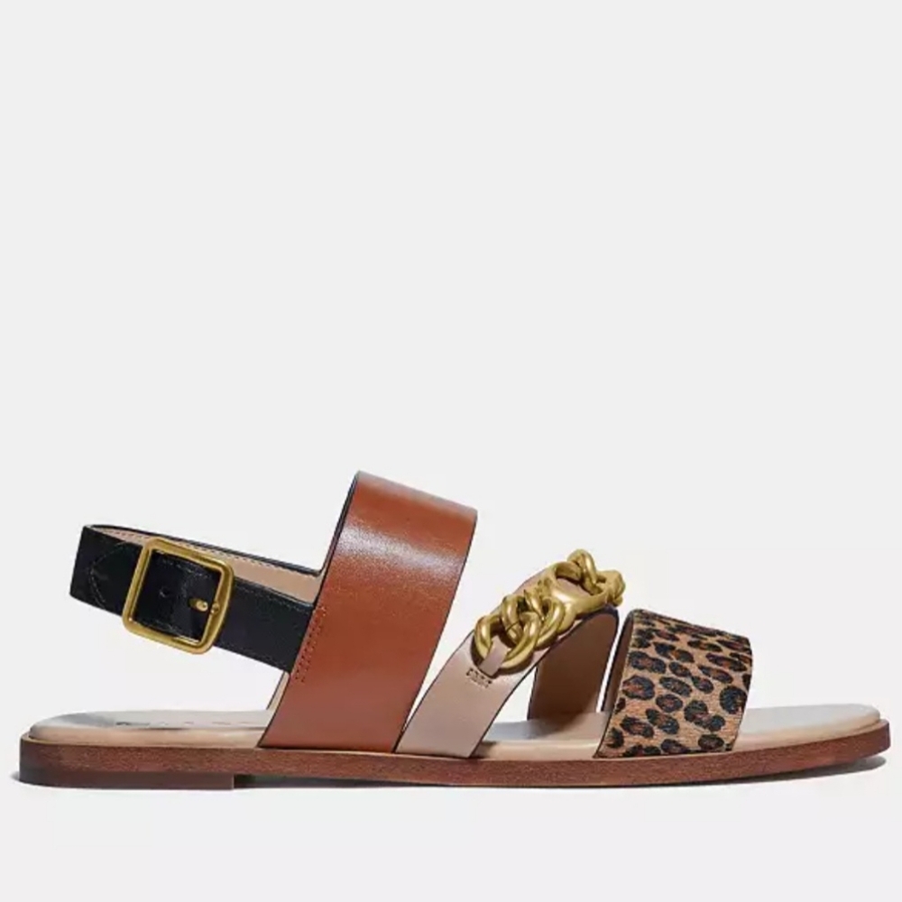 NWT Coach Heather Leopard Print Calf Hair Leather Sandals G4777 Size 7.5B EU38 - Picture 2 of 16